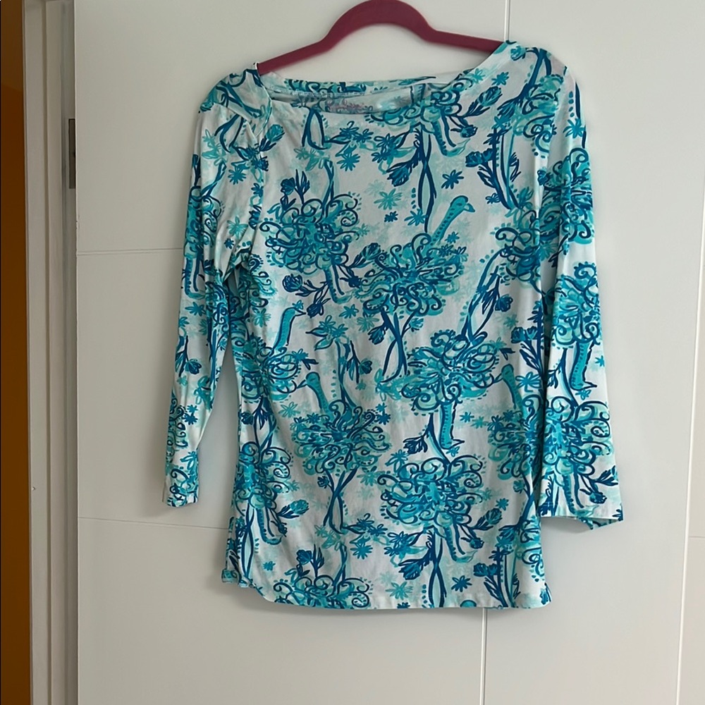Lilly Pulitzer Cream Fitted 3/4 Sleeve Blouse
